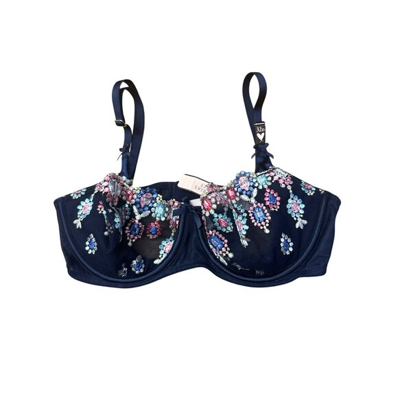 Victoria's Secret Other - Victorias Secret Dream Angels Navy Floral Pushup Without Padding Bra 32D NWT